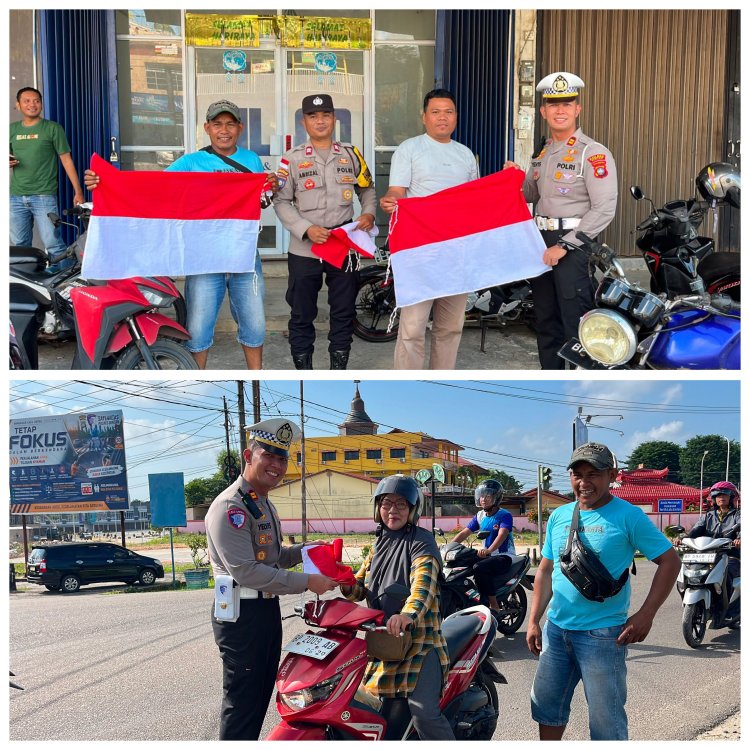 Satlantas Polres Bintan Bagikan 200 Bendera Merah Putih, Kobarkan Semangat Nasionalisme Sambut HUT RI ke-81