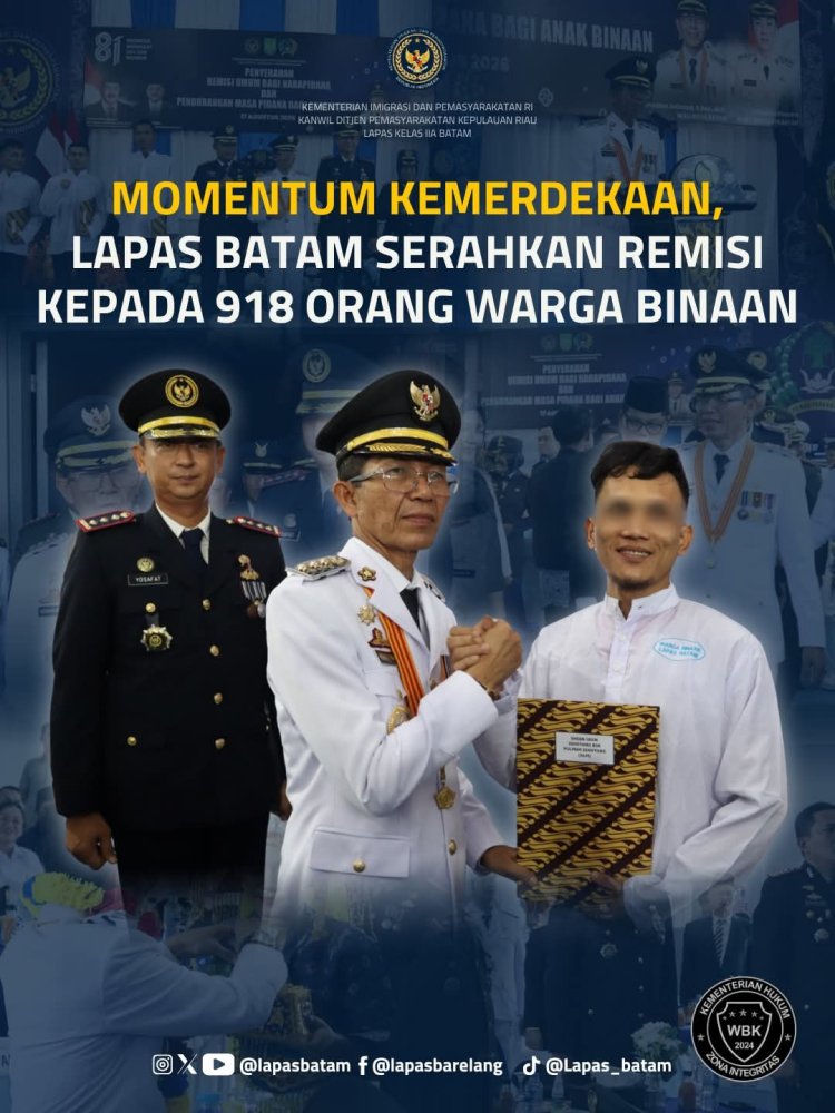 Lapas Batam Serahkan Remisi Umum 2026, Bentuk Apresiasi bagi Warga Binaan Berkelakuan Baik