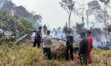 Hari Kelima, Personel Polsek Daik dan Tim Gabungan Terus Berjibaku Padamkan Karhutla di Desa Sungai Besar