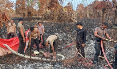 HARI KE-15, Personel Polsek Daik Bersama,Personel Brimobda Polda Kepri dan Tim Gabungan Terus Berjibaku Padamkan Karhutla Di Resun Pesisir