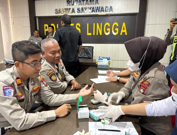 Sambut HUT Lalu Lintas Bhayangkara ke-71, Satlantas Polres Lingga Gelar Bakti Kesehatan untuk Personel