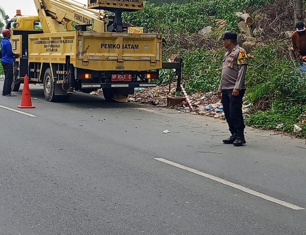 Antisipasi Pohon Tumbang, Bhabinkamtibmas Tiban Baru Bersihkan Pohon di Pinggir Jalan
