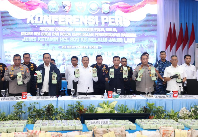 Bareskrim Polri dan Tim Gabungan Bongkar Penyelundupan 800 Kg Ketamin HCL di Perairan Kepri