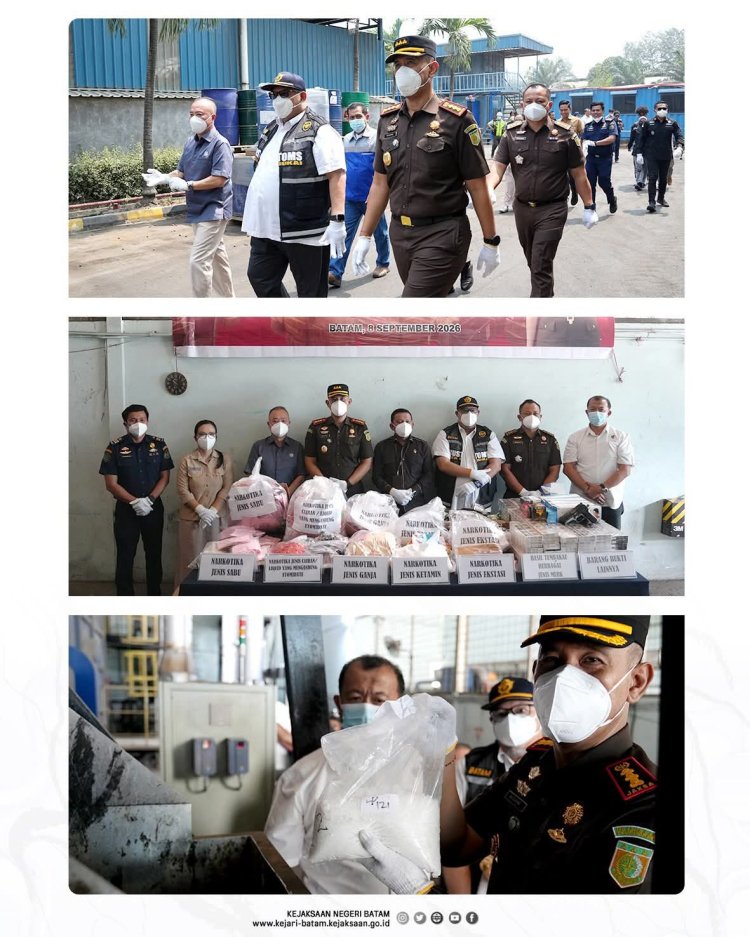 Kejari Batam Musnahkan Barang Bukti 230 Perkara, Sabu 1,4 Kg hingga Ribuan Cartridge Etomidate