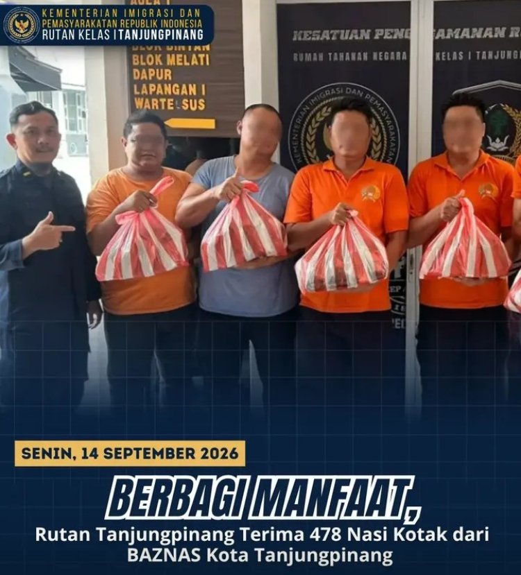 Rutan Tanjungpinang Salurkan 478 Nasi Kotak Bantuan BAZNAS untuk Warga Binaan