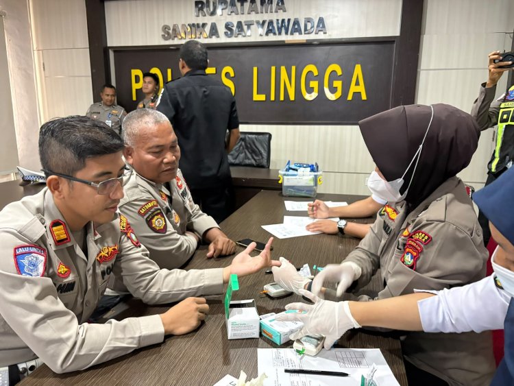 Sambut HUT Lalu Lintas Bhayangkara ke-71, Satlantas Polres Lingga Gelar Bakti Kesehatan untuk Personel
